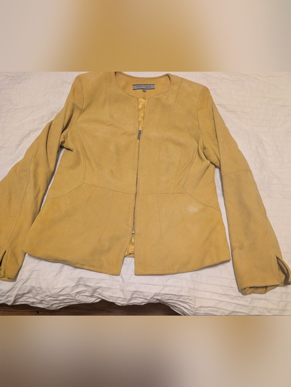 Anne Klein Women's Yellow Suede Zip-Front Jacket